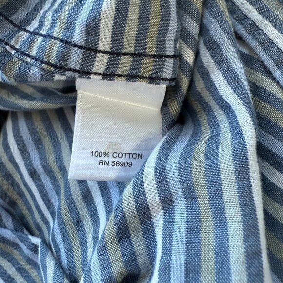 Rowm Mens Short Sleeve Button-Down Striped Shirt Blue/Green Cotton Size L - Picture 4 of 5
